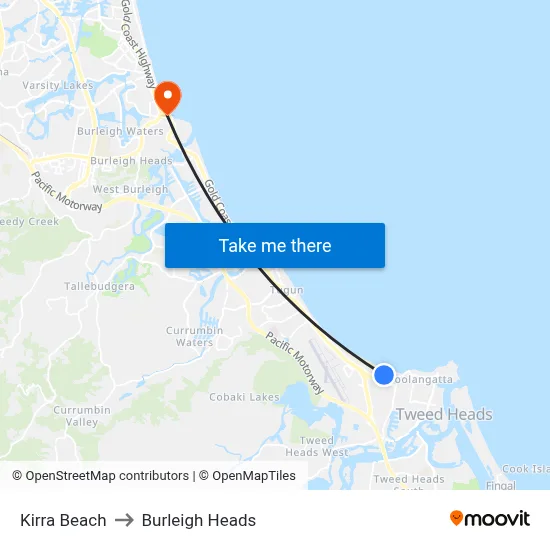 Kirra Beach to Burleigh Heads map