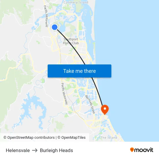 Helensvale to Burleigh Heads map