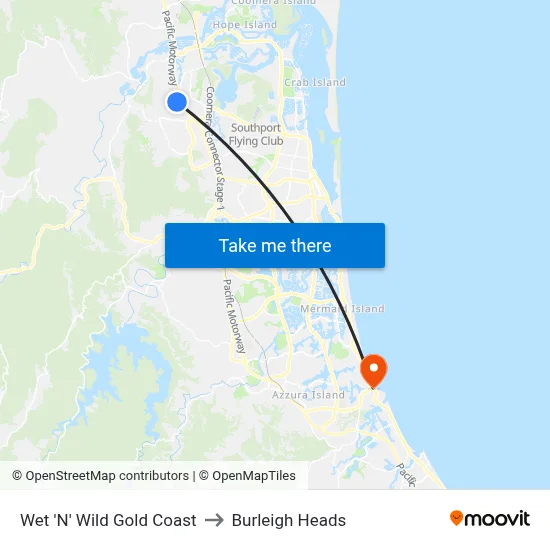 Wet 'N' Wild Gold Coast to Burleigh Heads map