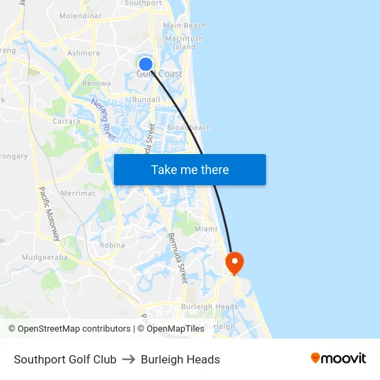 Southport Golf Club to Burleigh Heads map