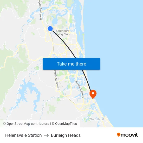 Helensvale Station to Burleigh Heads map