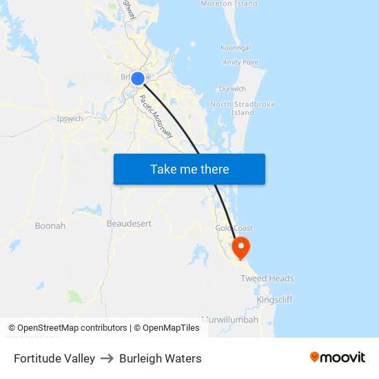 Fortitude Valley to Burleigh Waters map