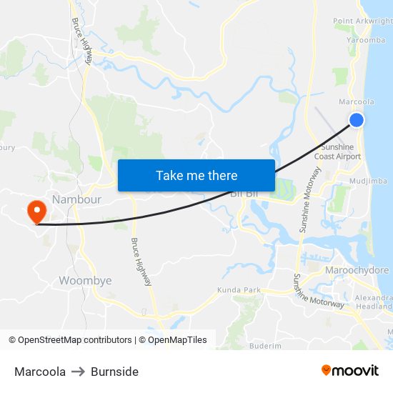 Marcoola to Burnside map