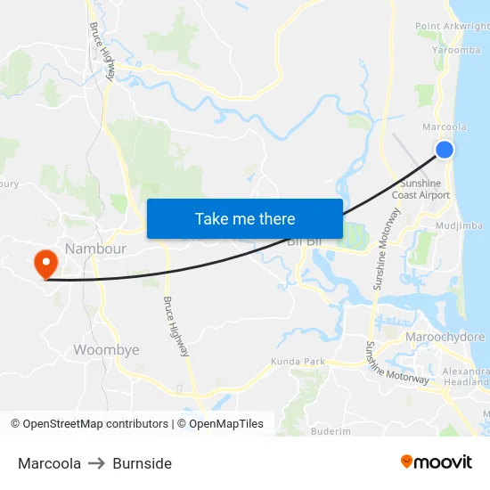 Marcoola to Burnside map