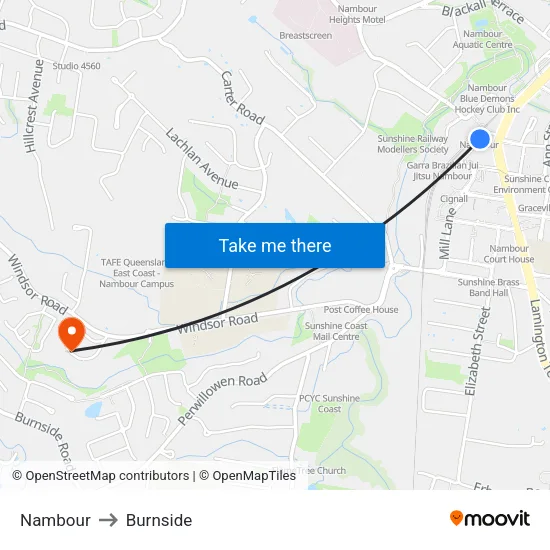 Nambour to Burnside map