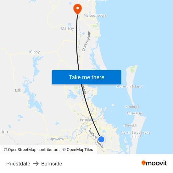Priestdale to Burnside map