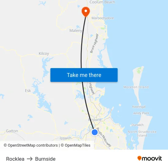 Rocklea to Burnside map