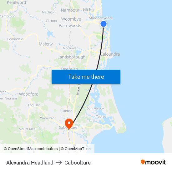 Alexandra Headland to Caboolture map