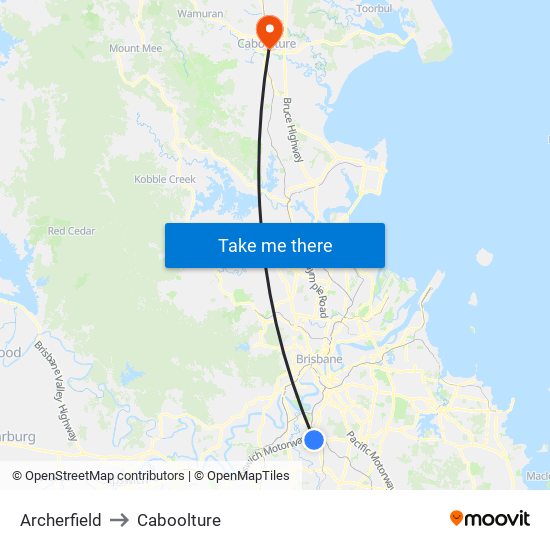 Archerfield to Caboolture map
