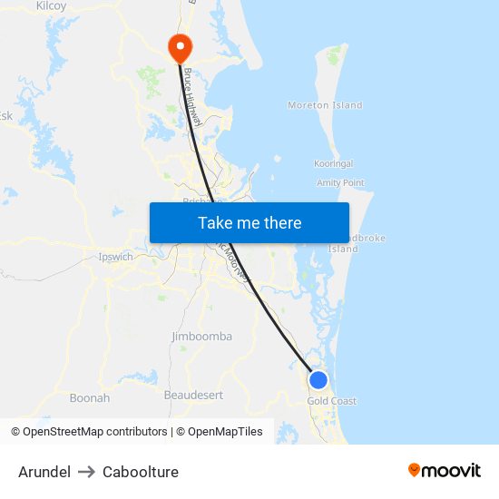 Arundel to Caboolture map