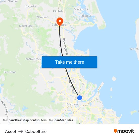 Ascot to Caboolture map