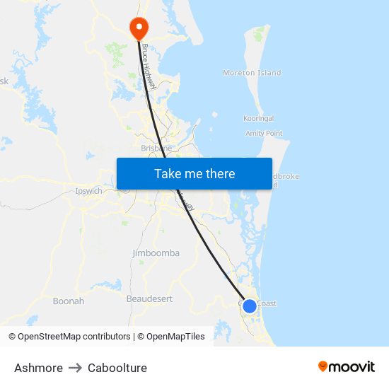 Ashmore to Caboolture map