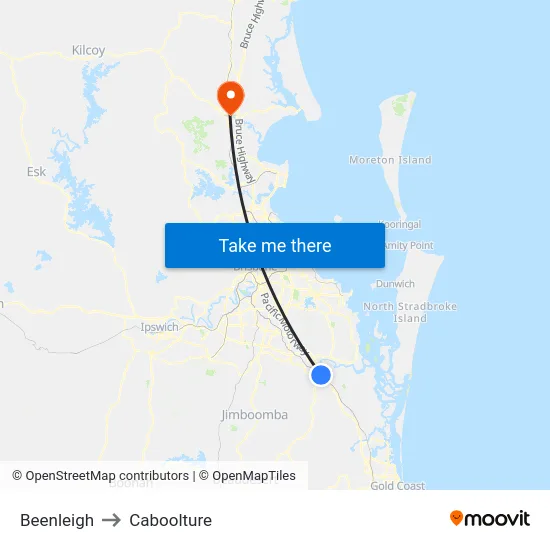 Beenleigh to Caboolture map