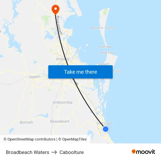 Broadbeach Waters to Caboolture map