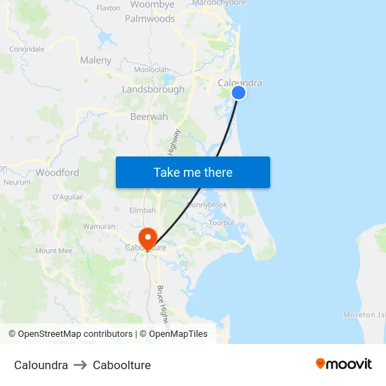 Caloundra to Caboolture map