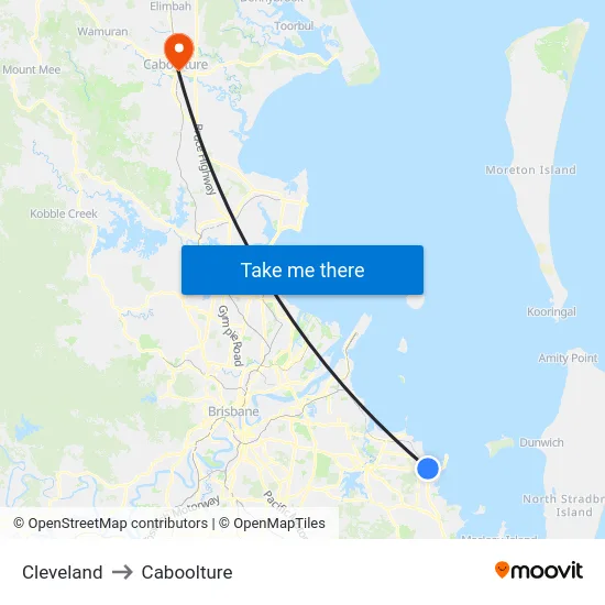 Cleveland to Caboolture map
