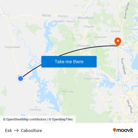 Esk to Caboolture map