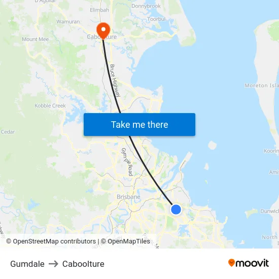 Gumdale to Caboolture map