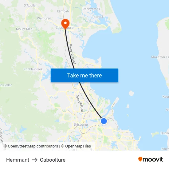 Hemmant to Caboolture map