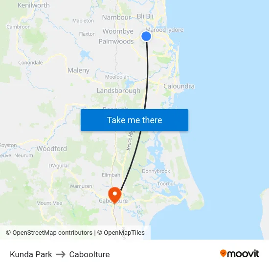 Kunda Park to Caboolture map