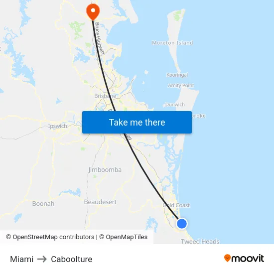 Miami to Caboolture map