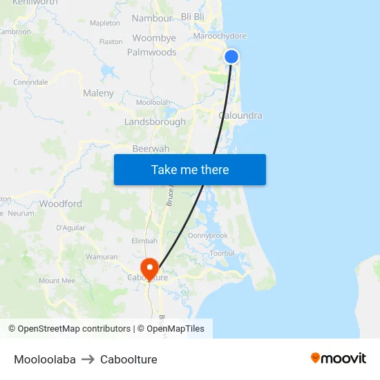 Mooloolaba to Caboolture map