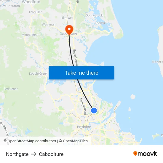 Northgate to Caboolture map