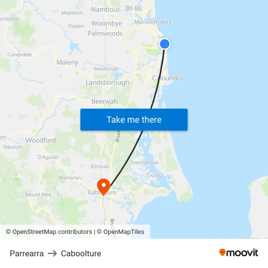 Parrearra to Caboolture map