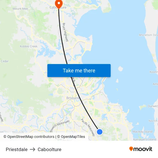 Priestdale to Caboolture map