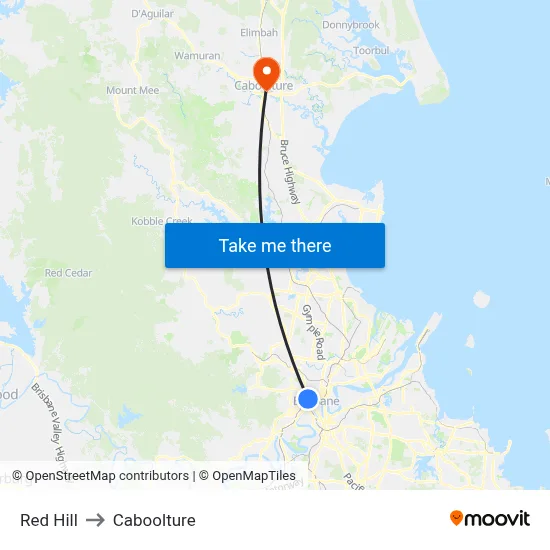 Red Hill to Caboolture map