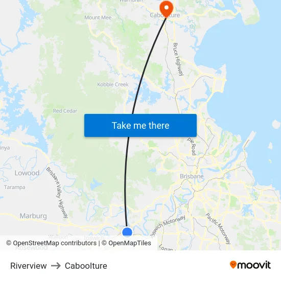 Riverview to Caboolture map