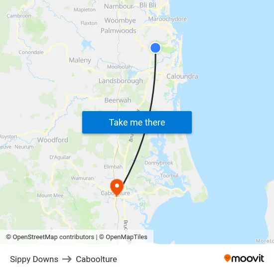 Sippy Downs to Caboolture map
