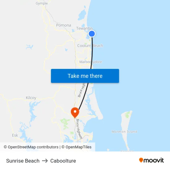 Sunrise Beach to Caboolture map