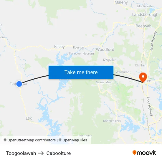 Toogoolawah to Caboolture map