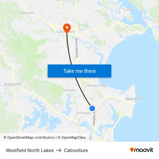 Westfield North Lakes to Caboolture map