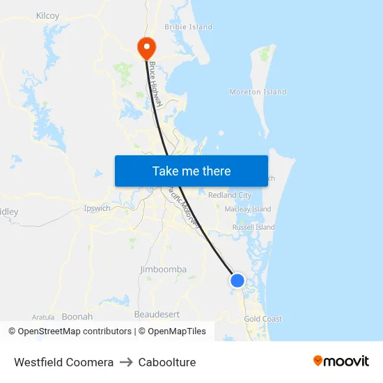 Westfield Coomera to Caboolture map