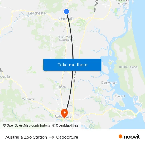 Australia Zoo Station to Caboolture map