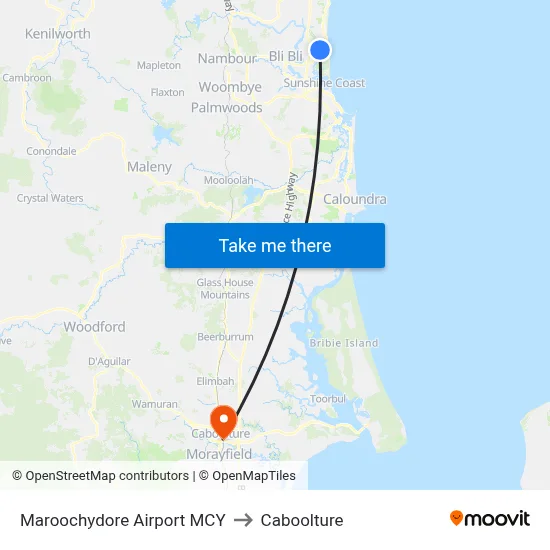Maroochydore Airport MCY to Caboolture map