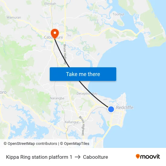 Kippa Ring station platform 1 to Caboolture map