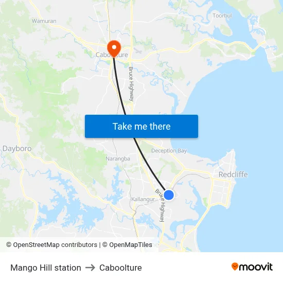 Mango Hill station to Caboolture map