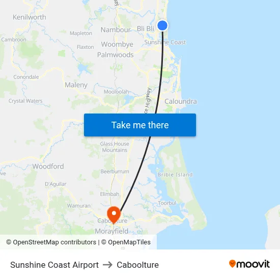 Sunshine Coast Airport to Caboolture map