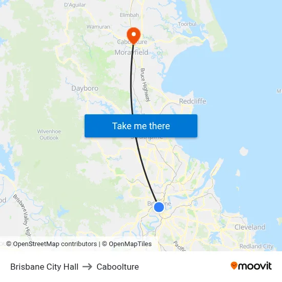 Brisbane City Hall to Caboolture map