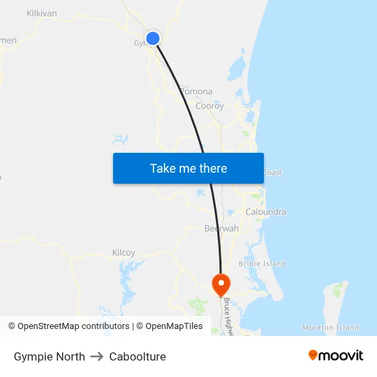 Gympie North to Caboolture map
