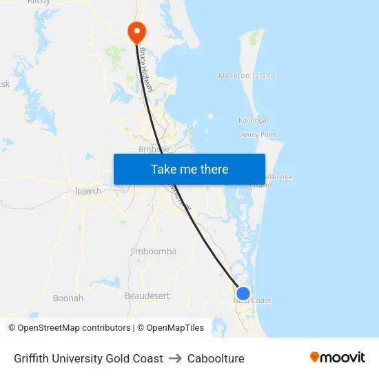 Griffith University Gold Coast to Caboolture map
