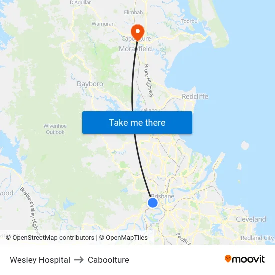Wesley Hospital to Caboolture map