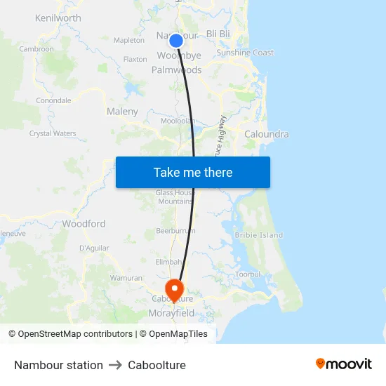 Nambour station to Caboolture map