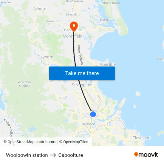 Wooloowin station to Caboolture map