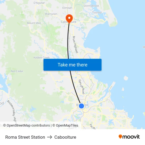 Roma Street Station to Caboolture map