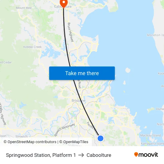 Springwood Station, Platform 1 to Caboolture map