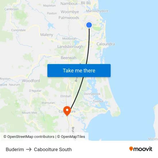 Buderim to Caboolture South map